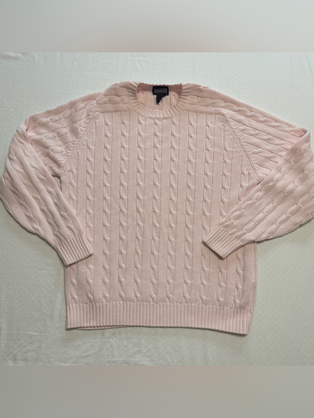 Lands' End Men's 100% Cotton Cable Crewneck Sweater - Pale Pink